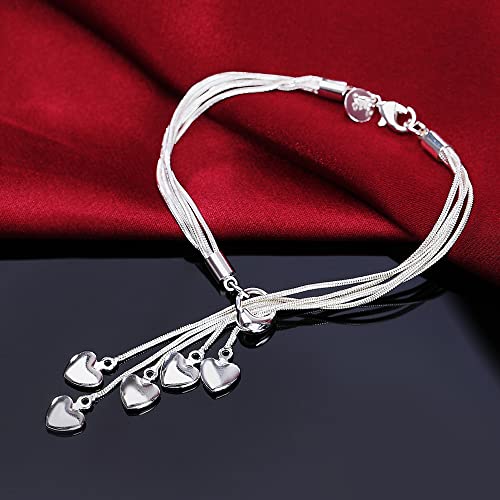 Dofihy S925 Sterling Silver Charm Bracelets for Women Bracelets for Women Lady\'s Pendent Charm Wrist Chain Bracelet Bangle