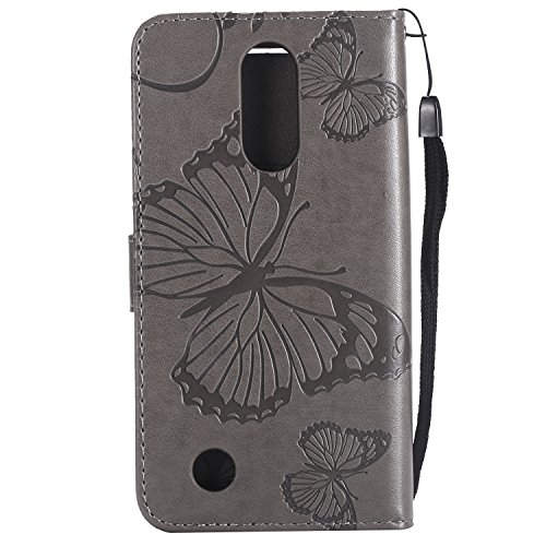 LG Aristo Case, LG Rebel 3 LTE Case, LG Phoenix 3 Case, LG Fortune Case, LG Rebel 2 LTE Case, LG Risio 2 Case, LG K8 2017 Case,Wallet Leather Folio Card Holder Phone Case Cover,Butterfly Gray