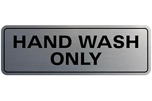 All Quality Standard Hand Wash Only Wall or Door Sign - | Kitchen Sink Sign with Easy Installation | Hygiene and Safety Food Sign - Silver - Small (1 Pack)