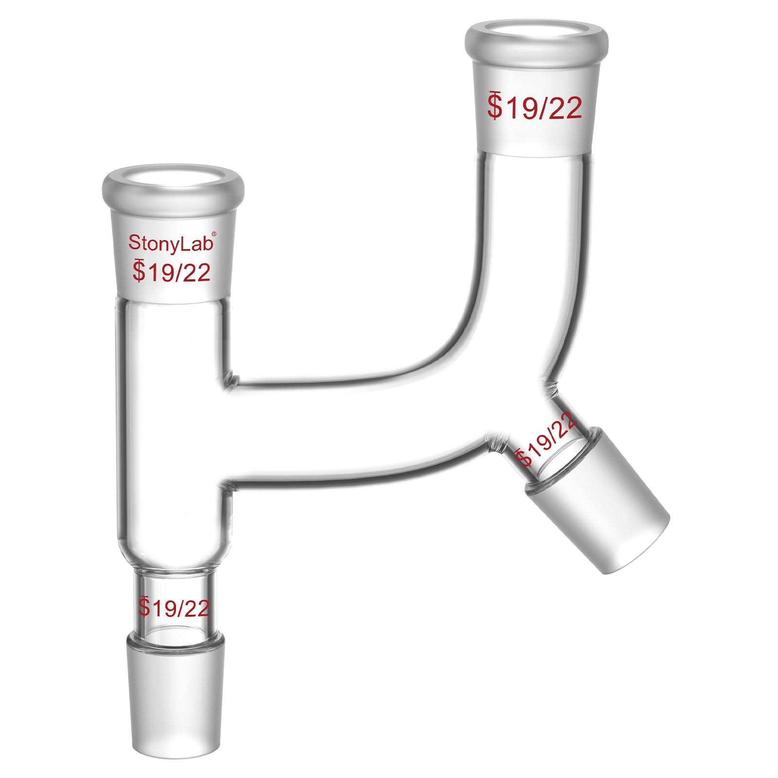 stonylab Borosilicate Glass Claisen Adapter, Four 19/22 Joints Claisen Distillation Adapter for Laboratory