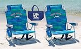 2 Tommy Bahama Backpack Beach Chairs (Blue Stripes + Blue Stripes) + 1 Medium Tote Bag