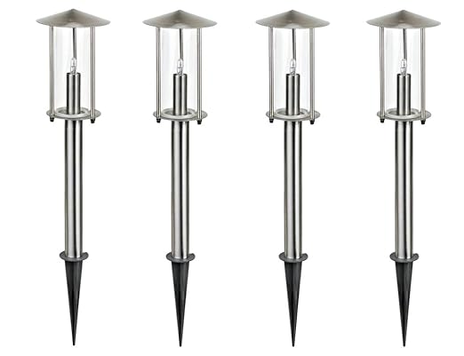 Gartenleuchte, 4 x 12V Edelstahl/Glas, als Set 'Vico' mit Erdspieß