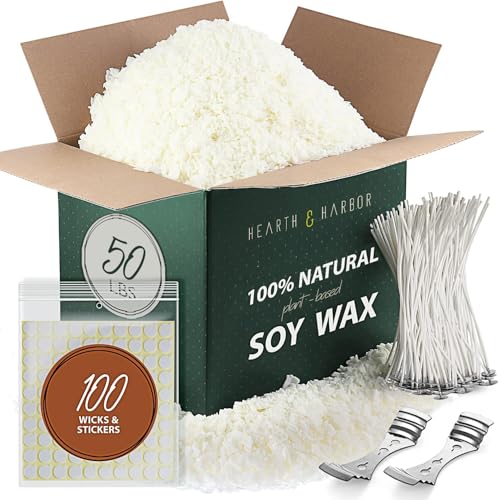 Hearth & Harbor Organic Soy Candle Wax for Candle Making, 50 lbs Natural Candles Making Supplies, Beeswax-Free, Paraffin-Free, Pure Soy Wax Flakes Perfect for Candles, Tealights and Melts Image