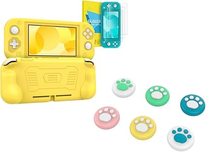 Amazon Com Moko Grip Case For Nintendo Switch Lite Yellow With Thumb Grip Caps 6 Pack And Tempered Glass Tempered Glass 3 Pack Toys Games