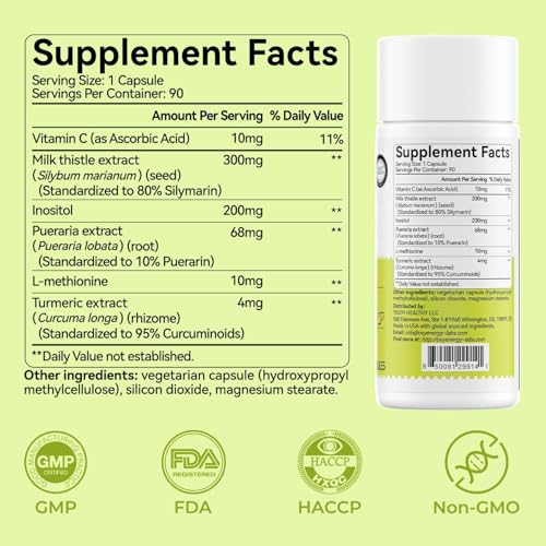 OxyEnergy Silymarin Milk Thistle 300mg Extract with Vitamin C, Inositol & Pueraria, Liver Detox & Repair Support, Antioxidant Support, 90 Vegetarian Capsules