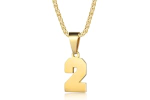 SUSOOK Number Necklaces Personalized Necklaces 18K Gold Plated Initial Number Pendant Stainless Steel Chain Sports Necklaces for Men Women