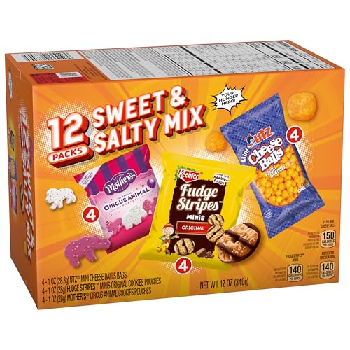 KEEBLER SWEET & SALTY MIX, KEEBLER FUDGE STRIPES, MOTHER’S CIRCUS ANIMALS, UTZ MINI CHEESE BALLS, 1 OZ. (PACK OF 12)