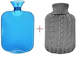 All one tech Transparent Classic Rubber Hot Water Bottle with Knit Cover - Blue