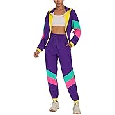 UOUA Women's Color Block 2 Piece 80s 90s Outfits Long Sleeve Windbreaker Jacket Tracksuit Set