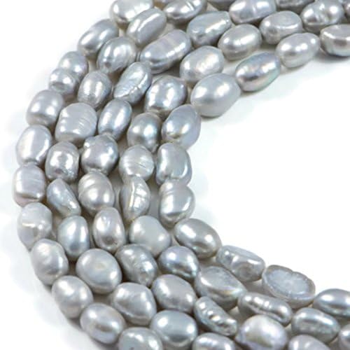 AqBeadsUk Freshwater Crystal Energy Pearl with Natural Healing Power - Premium Genuine Cultured 8-9mm Grey Pearl Potato Jewellery Making Beads on 14.5 inch Strand