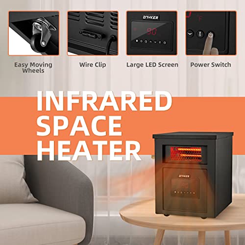 DNYKER Infrared Space Heater, 1500W Remote Control Black Electric Space Heater With Wheels, 3