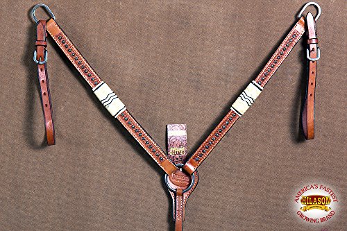HILASON Western Horse Headstall Breast Collar Set Tack American Leather Mahogany