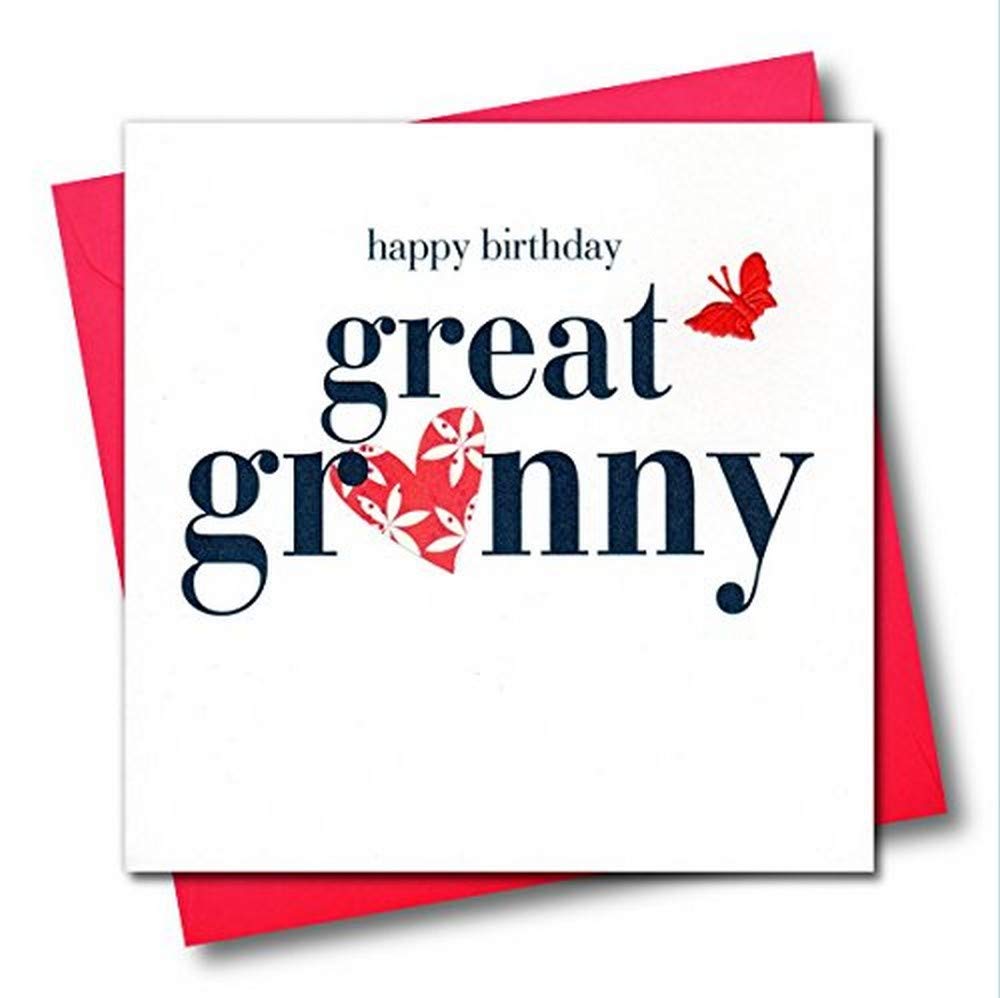 Claire Giles Greeting Cards, Happy Birthday Great Granny Card, Heart and Flowers Design Great Grandmother Birthday Greeting Card, Embellished with a Padded Star