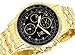 Konigswerk Mens Gold Tone Bracelet Watch Black Dial Multifunction Crystal Markers SQ201477G