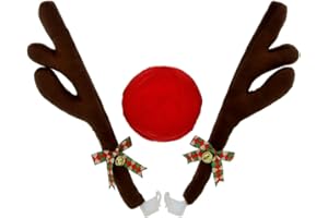 JUST BRIGHT Reindeer Antlers and Nose Rudolph Car Kit - Easy to Install Christmas Decorations for Car Window & Grill - Reindeer Car Kit with Jingle Bells and Plush Red Nose to Decorate Any Vehicle