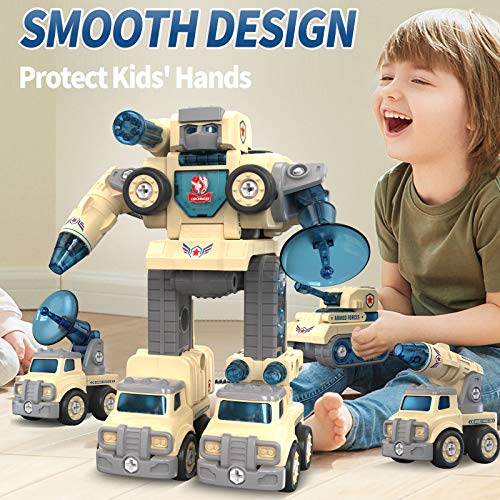 Car Toys Take Apart Robot with DIY 5 in 1 Peace Defender Military,Special Vehicles Transform into Robot,STEM Disassemble Mecha,Great Gift for Kids, Boys & Girls