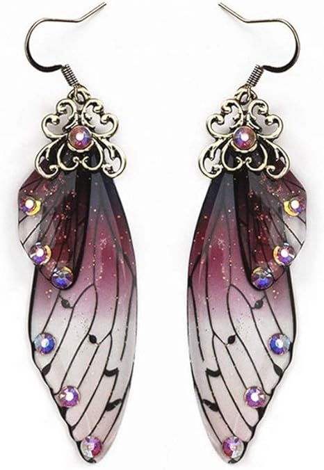 Amazon Co Jp Wazenku ウィングドロップピアスゴールドおとぎ話蝉の羽のイヤリングラインストーン紫色のイヤリングヴィンテージジュエリー 色 紫の ホーム キッチン
