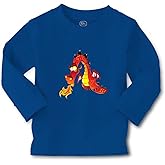 Kids Long Sleeve T Shirt Dragon Fire Breast Cartoon Character Cotton Boy & Girl Clothes Funny Graphic Tee Royal Blue Design Only 4T