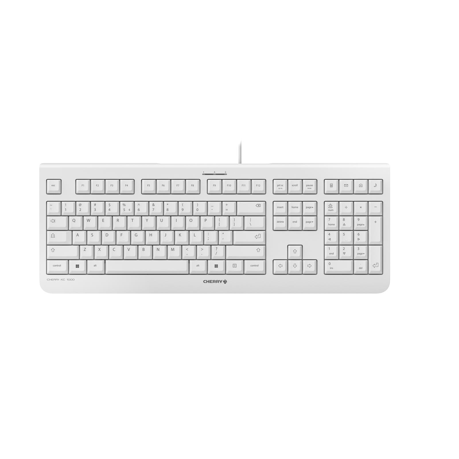 CHERRY KC 1000, Wired Keyboard, EU Layout (QWERTY), Plug & Play via USB Port, Flat Design, Whisper-Quiet Keystrokes, White-Grey