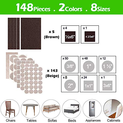 Furniture Pads 148 pcs Self Adhesive Felt Furniture Pads Heavy Duty