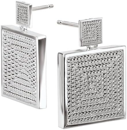 925 Sterling Silver High-Polish Finish Square Rope Design Post Earrings