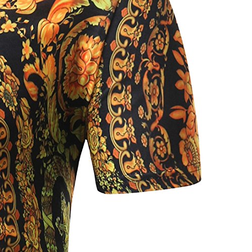 WuyiM® Boho Floral Print T Shirts Men's Casual Personality Ethnic Style Slim Short Sleeve Linen Summer Shirts Vest Top Clothes Blouse (Yellow, M) - Thumbnail 4