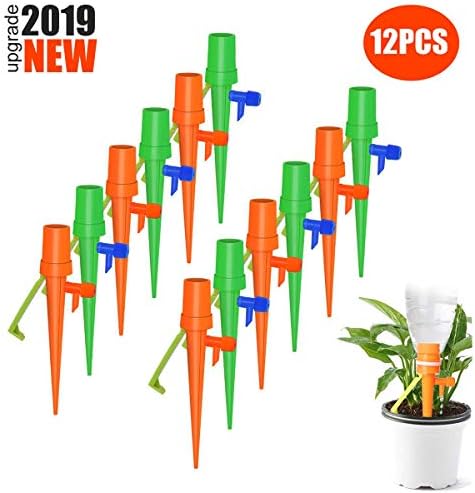 SERAIN Self Watering Spikes, Plant Watering Device Automatic Watering System Drip Irrigation Emitters Kit with Slow Release Control Valve Switch, for Vacation Business Travel (12 Packs)