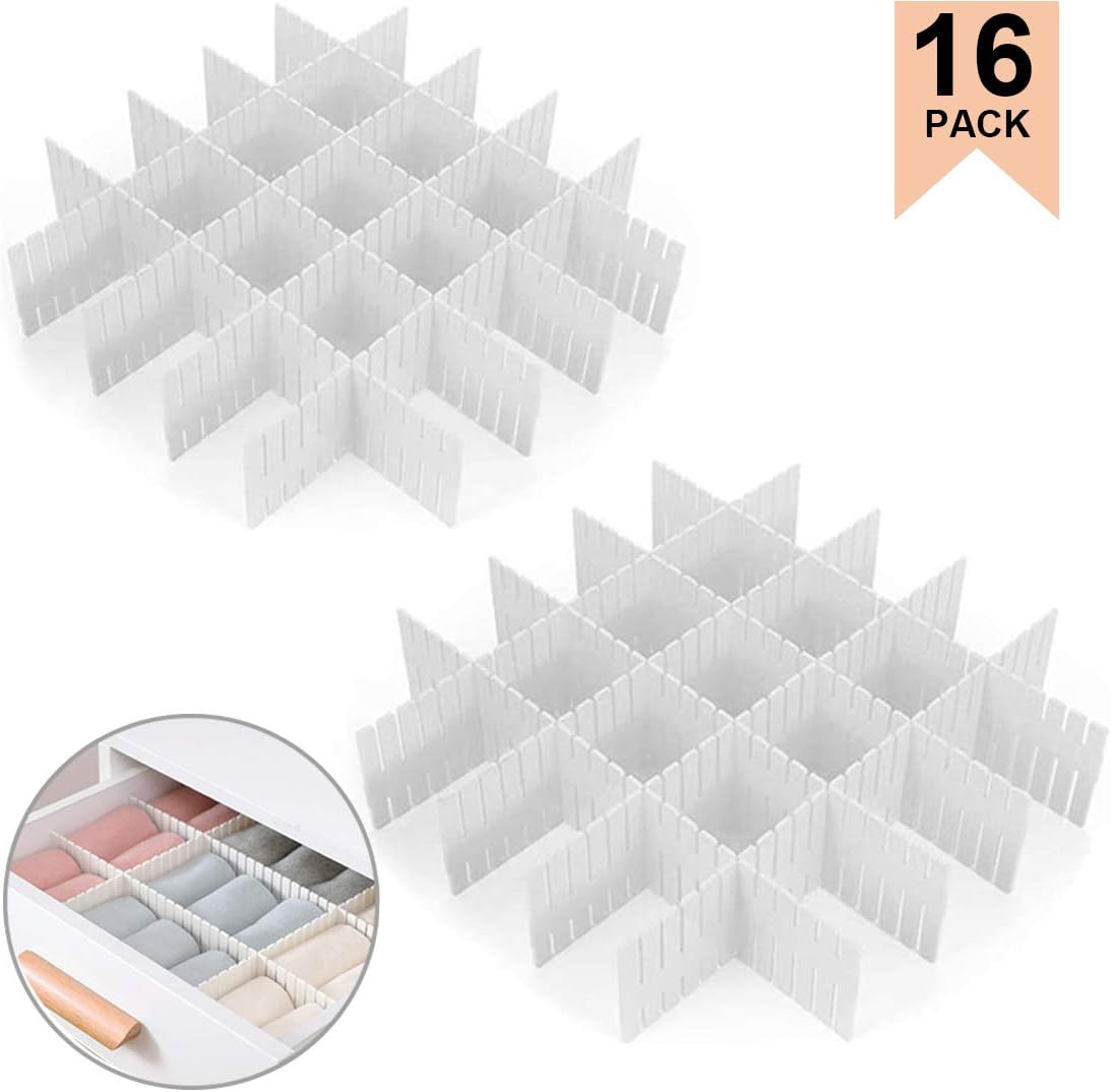 ShineMe Drawer Divider Sock Storage DIY Plastic Drawer Dividers Household Storage Thickening Housing Spacer Sub-Grid Finishing Shelves for Home Tidy Closet Stationary Makeup Socks Organizer (16pcs)