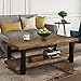 P PURLOVE Coffee Table Rustic Style Solid Wood+MDF and Iron Frame Rectangle Coffee Table for Living Room with Storage Shelf Easy Assembly (Brown)