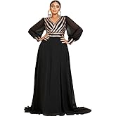 Giffniseti Women's V Neck Sequin Maxi Dress Long Plus Size Evening Dress