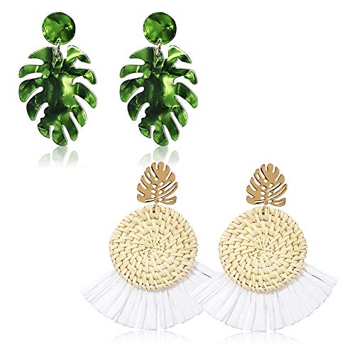 Acrylic Earrings for Women Drop Dangle Leaf Earrings Resin Minimalist Bohemian Statement Jewelry (2 pair Rattan Acrylic-Round) - Thumbnail 7