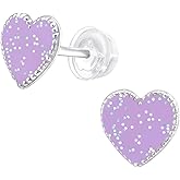 925 Sterling Silver Children's Glitter Heart Stud Earrings