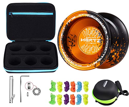 MAGICYOYO Y03-Hertz Professional Unresponsive Yoyo for Advanced, Pro Alloy Metal Yoyo Ball-Black&Gold+12 Yoyo Strings+Bearing Removal Tools with Yoyo Ball Storage Bag Case, Protect Yoyos & Accessories