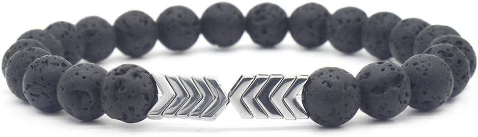 Men Women Lava Rock Chakra Beads Arrow Sign Bracelet Elastic Yoga Energy Bangle Diffuser Bracelet