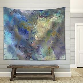 Art Abstract Acrylic Blue Background with Beige and Violet Blots - Fabric Wall Tapestry Home Decor - 51x60 inches