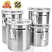 Home Intuition Round Stainless Steel Airtight Canister Set with Clear Acrylic Lid and Locking Clamp, Set of 4