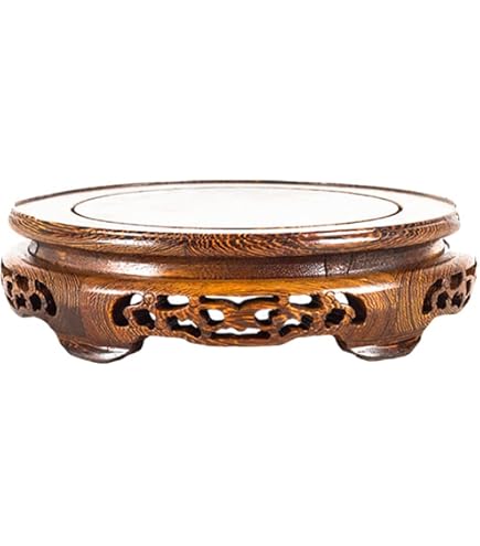 GOLDY&WENDY Supporto In Legno Di Palissandro Intagliato - Base Rotonda Per Vaso, Bonsai O Pietra, Diametro Interno 14 Cm, Stile Orientale