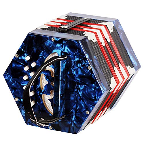 SODIAL Concertina Accordion 20-Button 40-Reed Anglo Style With Carrying Bag And Adjustable Hand Strap(Blue)
