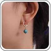 Andelaisi Boho Turquoise Dangle Earrings Gold Turquoise Huggie Hoop Earrings Vintage Turquoise Bead Drop Earrings Blue Natural Stone Earrings Jewelry for Women