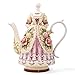 FORLONG Large Ceramic Teapot and Coffee Pot with Lid, 3D Embossed Victoria Pink Rose Flowers Decorative Teapot(Red）