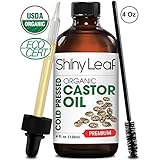 Shiny Leaf Organic Castor Oil For Hair Growth and Eyelashes, Prevents Hair Breakage & Fall, Thickens Eyelashes, Natural Moisturizer - Promotes Skin and Scalp Health: 100% Pure, Cold Pressed, 4 OZ