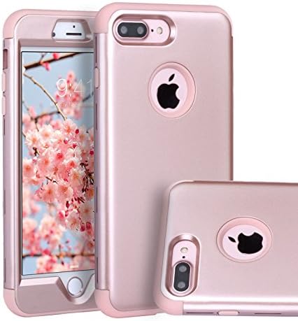 iPhone 7 Plus Case, Sanhezhong Stunning Hybrid Armor Case for Girls/Women Three Layer [ Hard PC &amp; Soft Silicone ] Sturdy Slim Fit Shockproof Protective Case Cover for Apple iPhone 7 Plus- Rose G