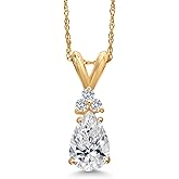 Gem Stone King 14K Yellow Gold 8X5MM Pear Shape Gemstone Birthstone and White Lab Grown Diamond Teardrop Pendant Necklace | Gold Necklace for Women | 18 Inch Gold Chain