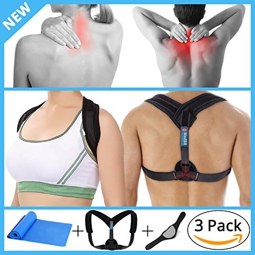 Posture Corrector for Women/Men Clavicle Brace Support with Neck Cervical Collar and Resistance Band | Adjustable Back Posture Corrective Brace Straight Strap Upper (Black)