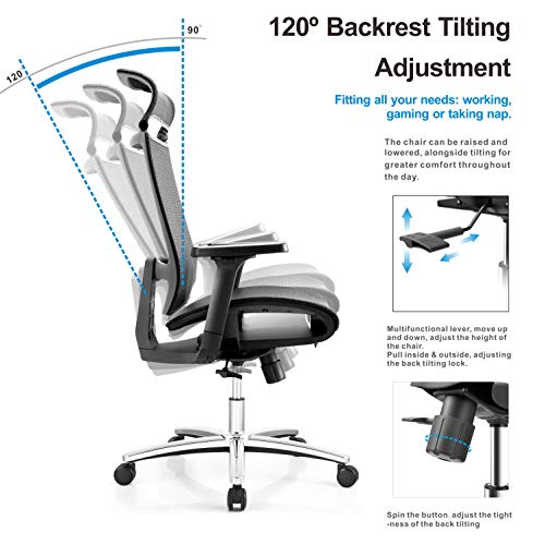 BILKOH Ergonomic Office Chair with Mesh Seat & Adjustable Lumbar Support, High Back Desk Chair with Breathable Mesh, Wide Headrest& Reclining Task Chair, Adjustable 3D Armrest & Height Computer Chair