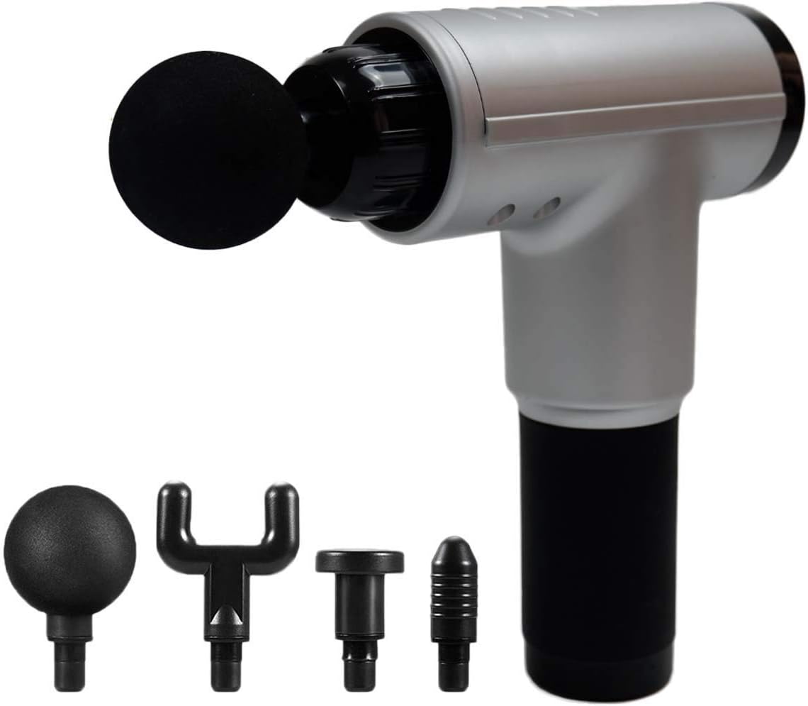 Massagers, Back Massager, Deep Tissue Percussion Massage Gun, Cordless Handheld Massage Guns, Quiet Powerful Brushless Motor Muscle Gun, Neck Massager for Pain Relief, 4 Massage Heads (Silver-1)