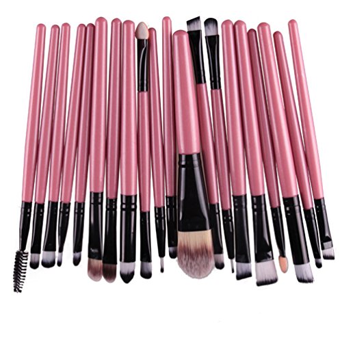 KOLIGHT 20 Pcs Pro Makeup Set Powder Foundation Eyeshadow Eyeliner Lip Cosmetic Brushes (Black+Pink)