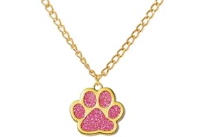 DREUYET Paw Print Necklace for Women Girls Cute Dainty Animal Pendant Necklace Glitter Personalized Colorful Pet Memorial Necklace Dog or Cat Memorial Jewelry Gifts for Cat Mom Animals Lover