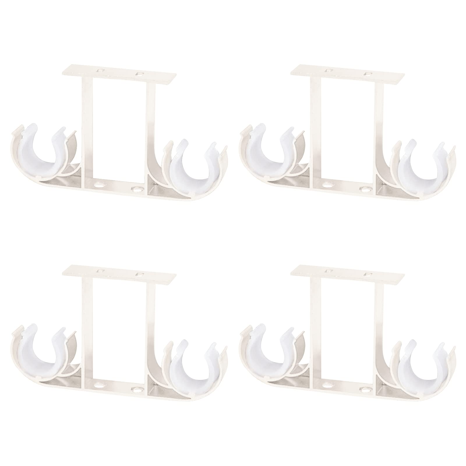 UFURMATE Curtain Rod Brackets, 4Pcs Aluminum Alloy Ceiling-Mount Brackets Double Curtain Holders Window Drapery Rod Hanging Supports for 28mm Curtain Pole ( Milk White)