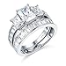 14k White Gold Solid Wedding Engagement Ring and Wedding Band 2 Piece Set - Size 4.5